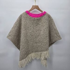 Studio Donegal Poncho Hand Woven Tweed Wool Fringe